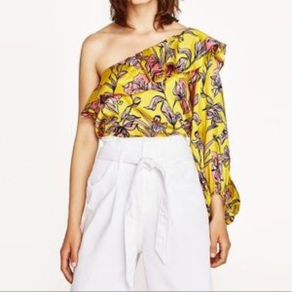 Zara Yellow Floral One Shoulder Ruffle Bodysuit - Picture 6 of 12
